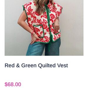 Reversible Floral Red and Green Vest NEW